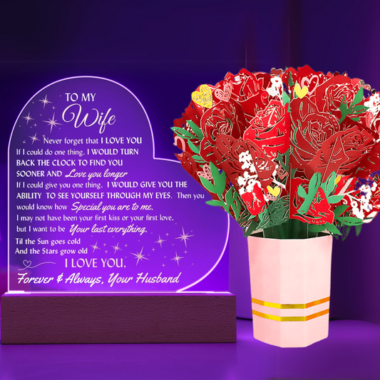 LED lighted Heart Sign and Everlasting Sweet Devotion Flower Bouquet for your Beautiful Wife.