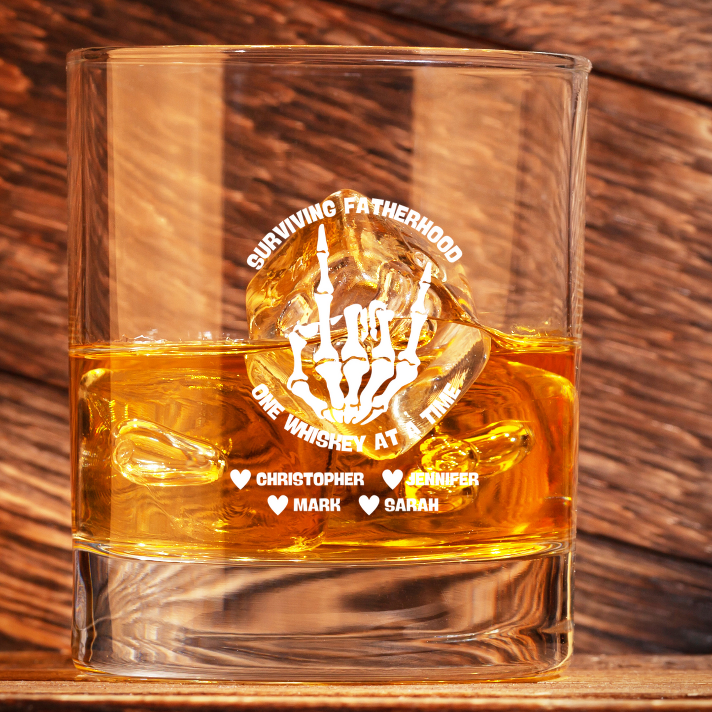 Fatherhood lowball whiskey glass- surviving one whiskey at a time-personalized with kids names-laser engraved