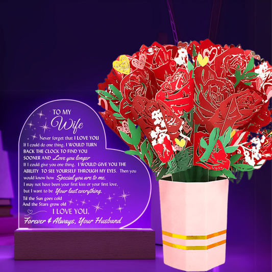 LED Lighted Heart Sign and Everlasting Sweet Devotion Flower Bouquet for your Beautiful Wife.