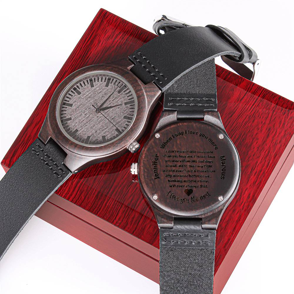 Engraved Wooden Watch for the man in your life- personalized with a message of love and both your names!