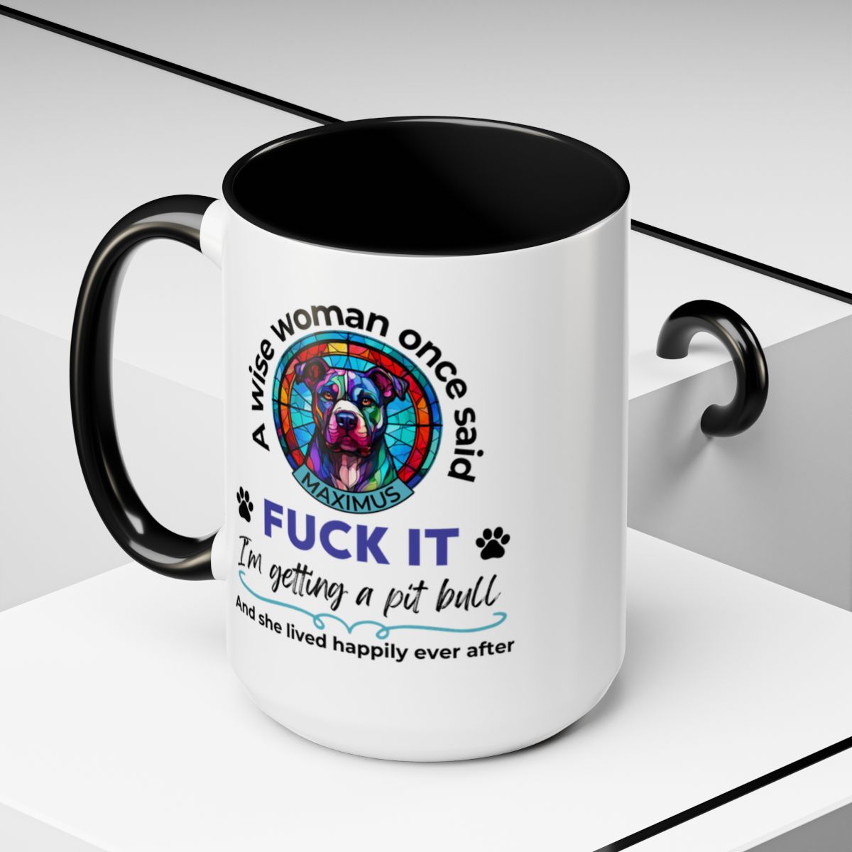 Funny Pit Bull Mom Mug - "F*ck It, I'm Getting a Pit Bull" - Personalized Dog Name - Stained Glass Dog Mug - Gift for Pitbull Lover Women