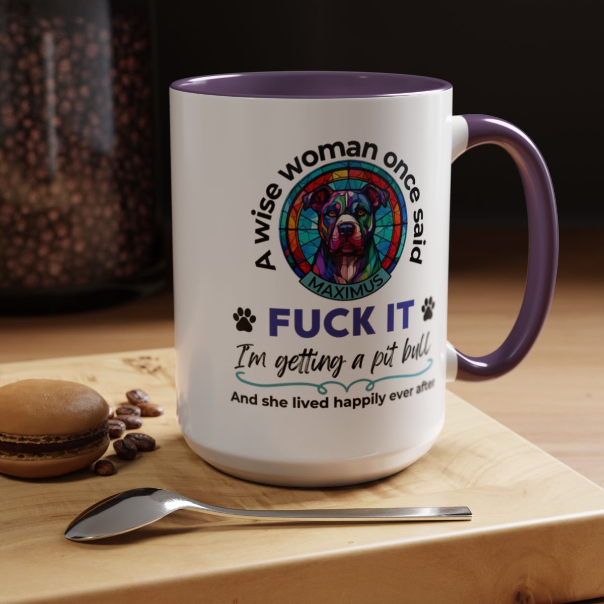 Funny Pit Bull Mom Mug - "F*ck It, I'm Getting a Pit Bull" - Personalized Dog Name - Stained Glass Dog Mug - Gift for Pitbull Lover Women