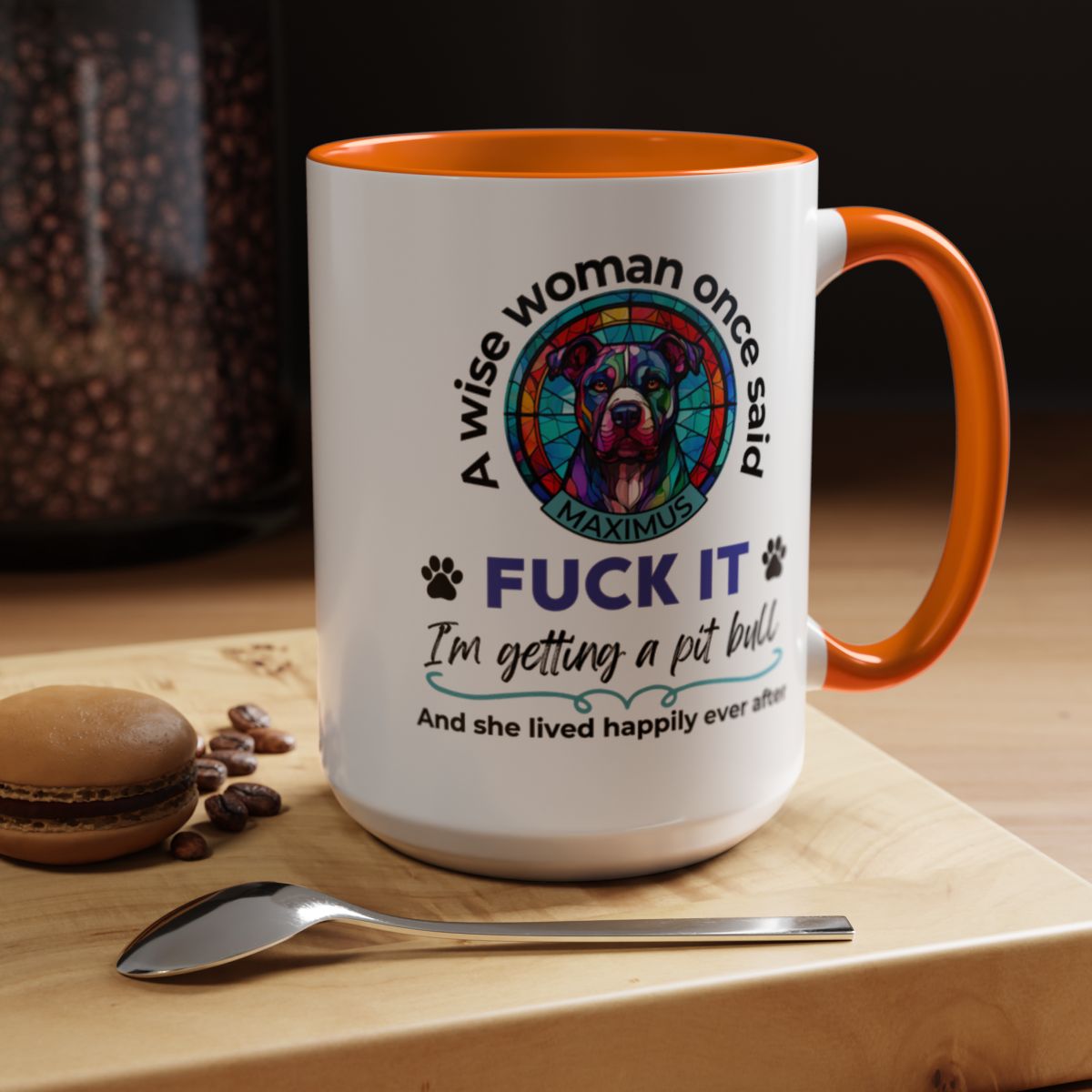 Funny Pit Bull Mom Mug - "F*ck It, I'm Getting a Pit Bull" - Personalized Dog Name - Stained Glass Dog Mug - Gift for Pitbull Lover Women