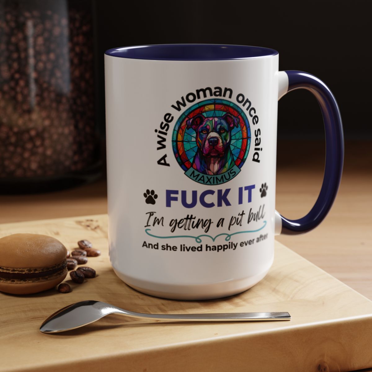 Funny Pit Bull Mom Mug - "F*ck It, I'm Getting a Pit Bull" - Personalized Dog Name - Stained Glass Dog Mug - Gift for Pitbull Lover Women