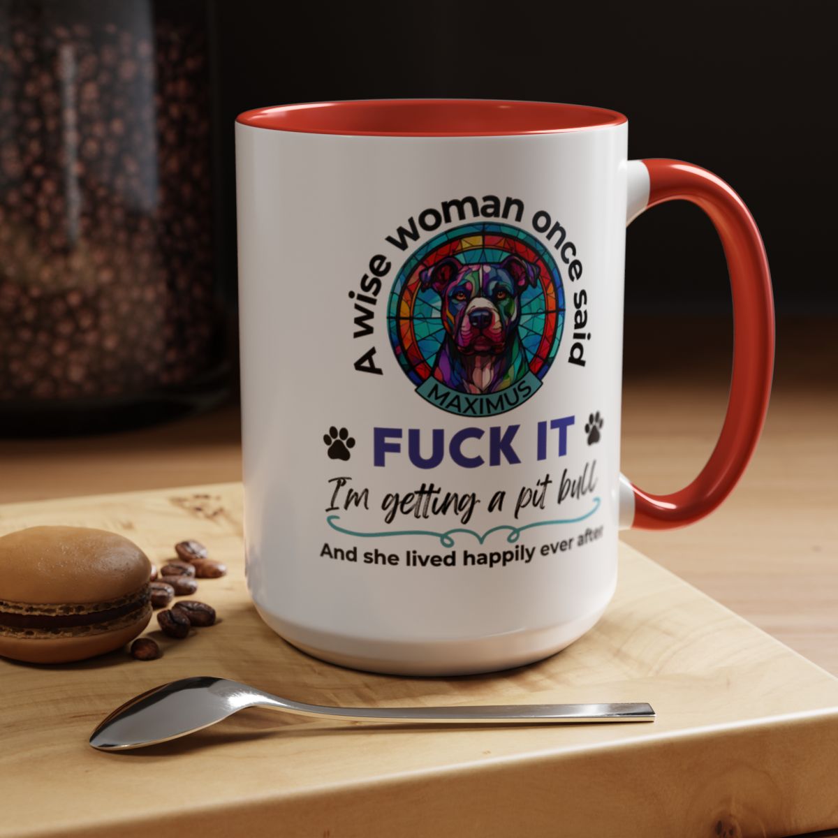 Funny Pit Bull Mom Mug - "F*ck It, I'm Getting a Pit Bull" - Personalized Dog Name - Stained Glass Dog Mug - Gift for Pitbull Lover Women