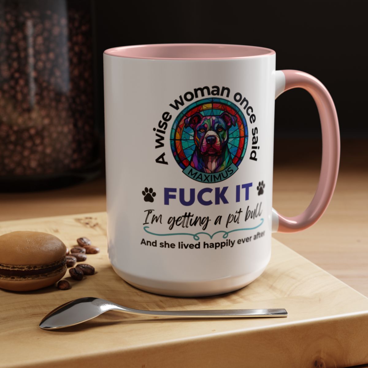 Funny Pit Bull Mom Mug - "F*ck It, I'm Getting a Pit Bull" - Personalized Dog Name - Stained Glass Dog Mug - Gift for Pitbull Lover Women