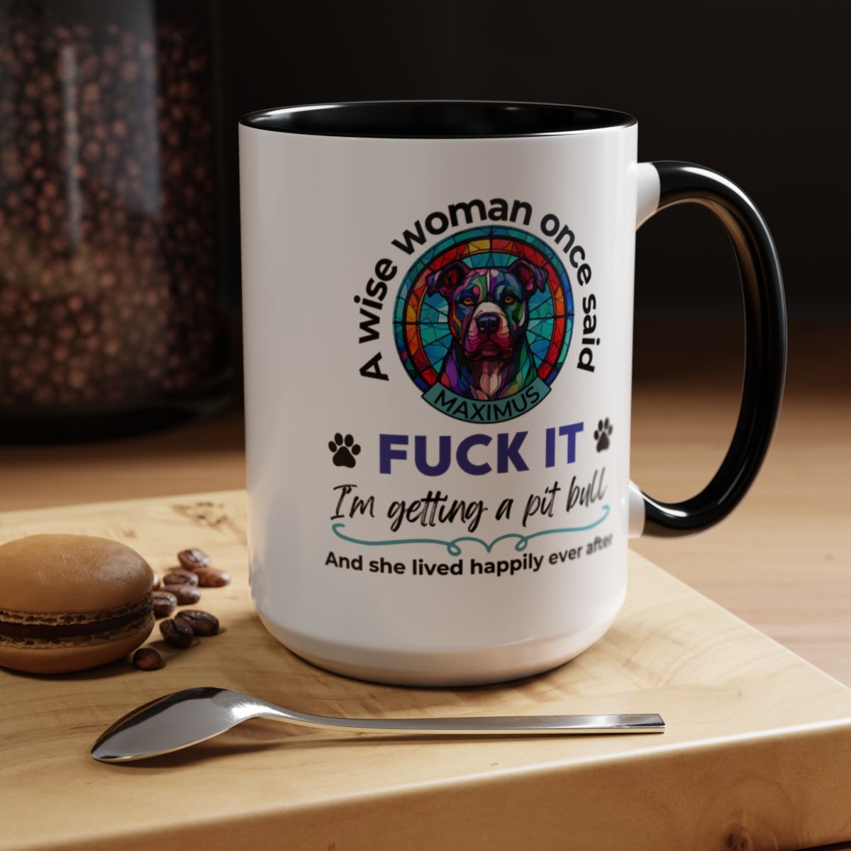 Funny Pit Bull Mom Mug - "F*ck It, I'm Getting a Pit Bull" - Personalized Dog Name - Stained Glass Dog Mug - Gift for Pitbull Lover Women