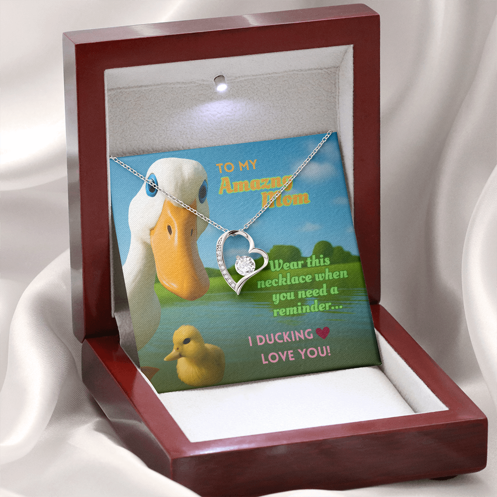 Funny Duck Necklace for Mom – Forever Love Heart Pendant Gift with 'I DUCKING LOVE YOU'  Message Card