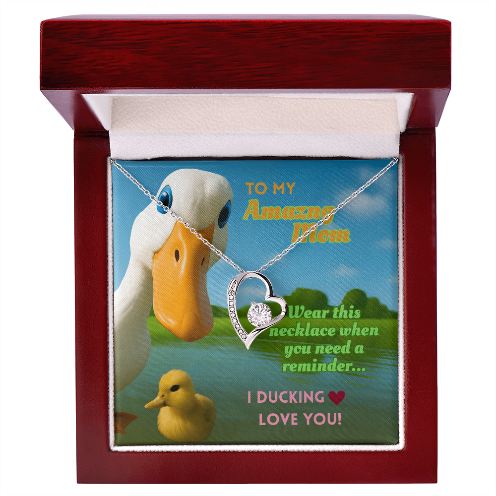 Funny Duck Necklace for Mom – Forever Love Heart Pendant Gift with 'I DUCKING LOVE YOU'  Message Card