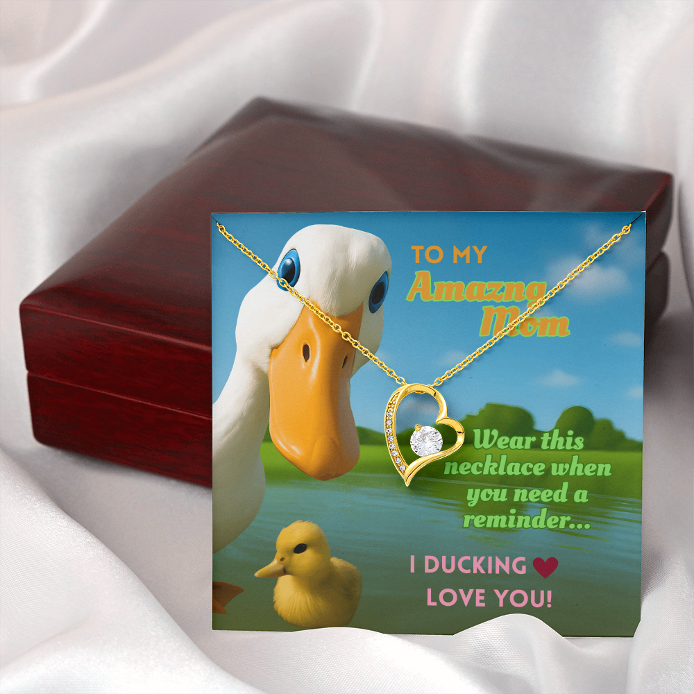 Funny Duck Necklace for Mom – Forever Love Heart Pendant Gift with 'I DUCKING LOVE YOU'  Message Card