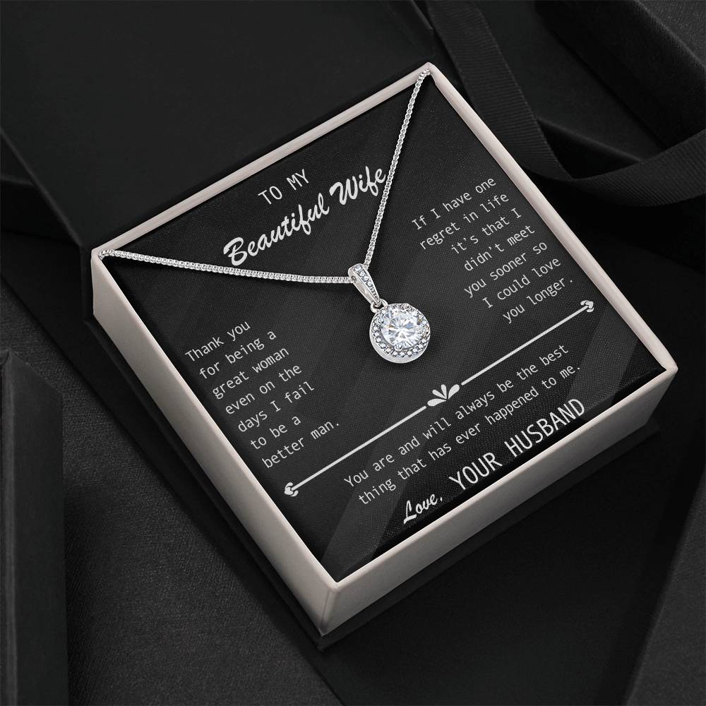 To My Wife- Stunning Halo set Solitaire pendant-You're The best thing that ever happened to me