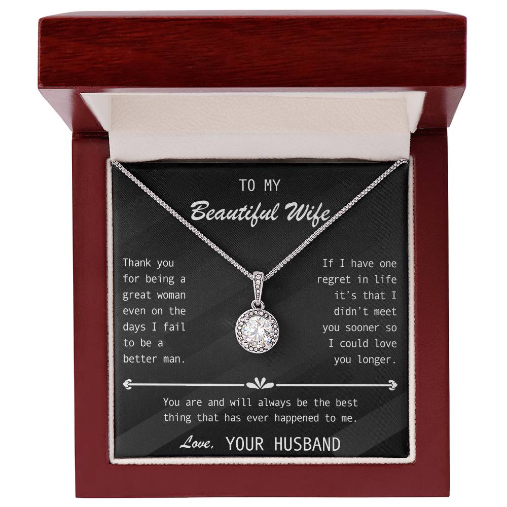 To My Wife- Stunning Halo set Solitaire pendant-You're The best thing that ever happened to me