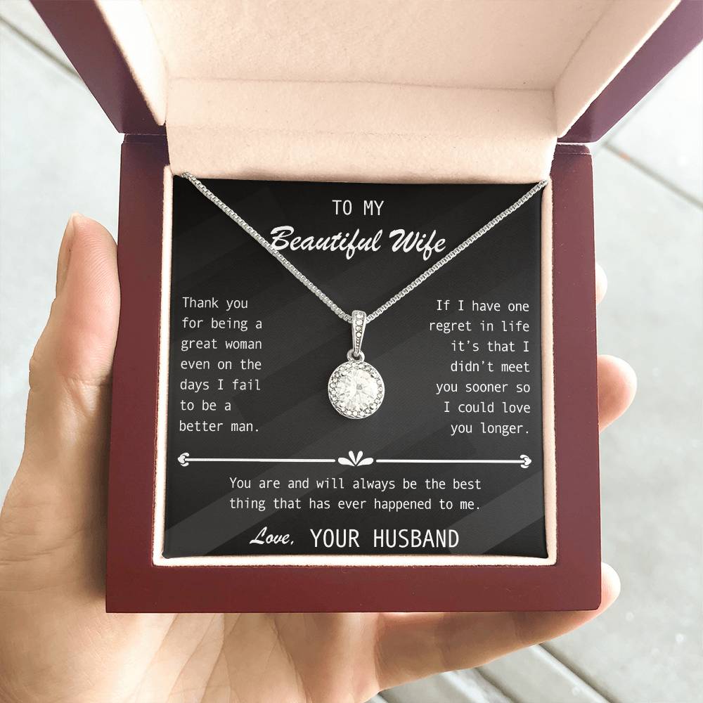 To My Wife- Stunning Halo set Solitaire pendant-You're The best thing that ever happened to me