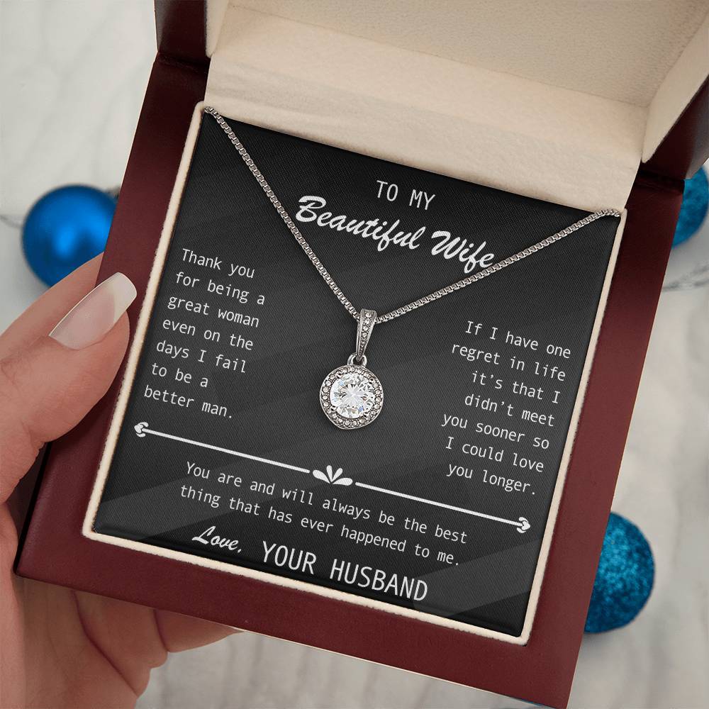 To My Wife- Stunning Halo set Solitaire pendant-You're The best thing that ever happened to me