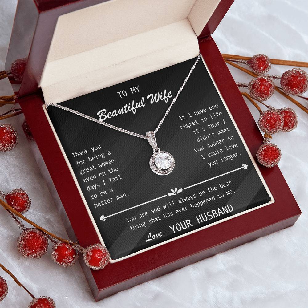 To My Wife- Stunning Halo set Solitaire pendant-You're The best thing that ever happened to me