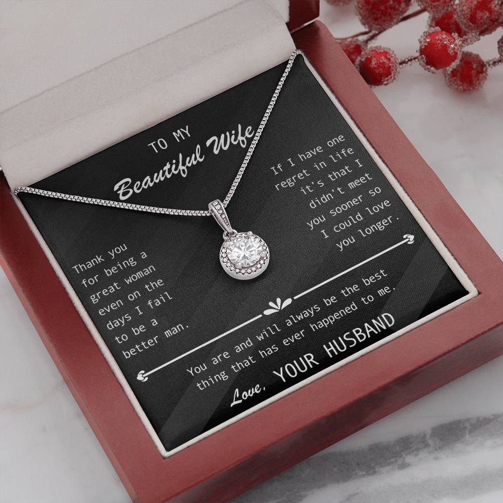 To My Wife- Stunning Halo set Solitaire pendant-You're The best thing that ever happened to me