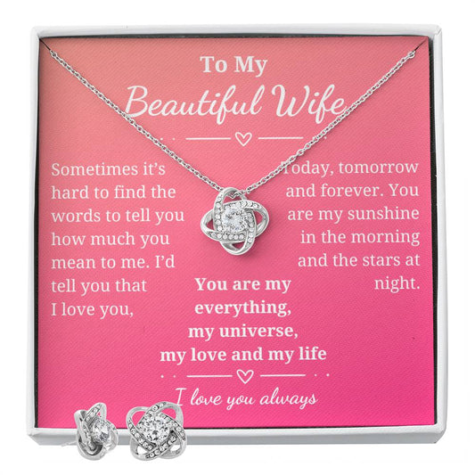 Stunning Forever Love Knot with matching earrings jewelry set-lovely gift for your beautiful wife!