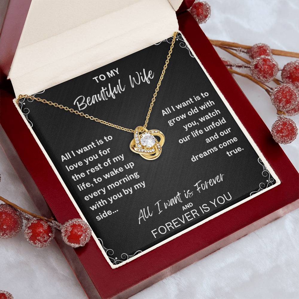 To My Wife Necklace- All I Want is Forever-Love Knot Pendant