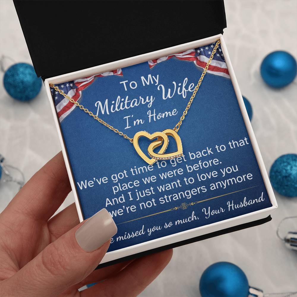 To My Military Wife Interlocking Hearts Necklace