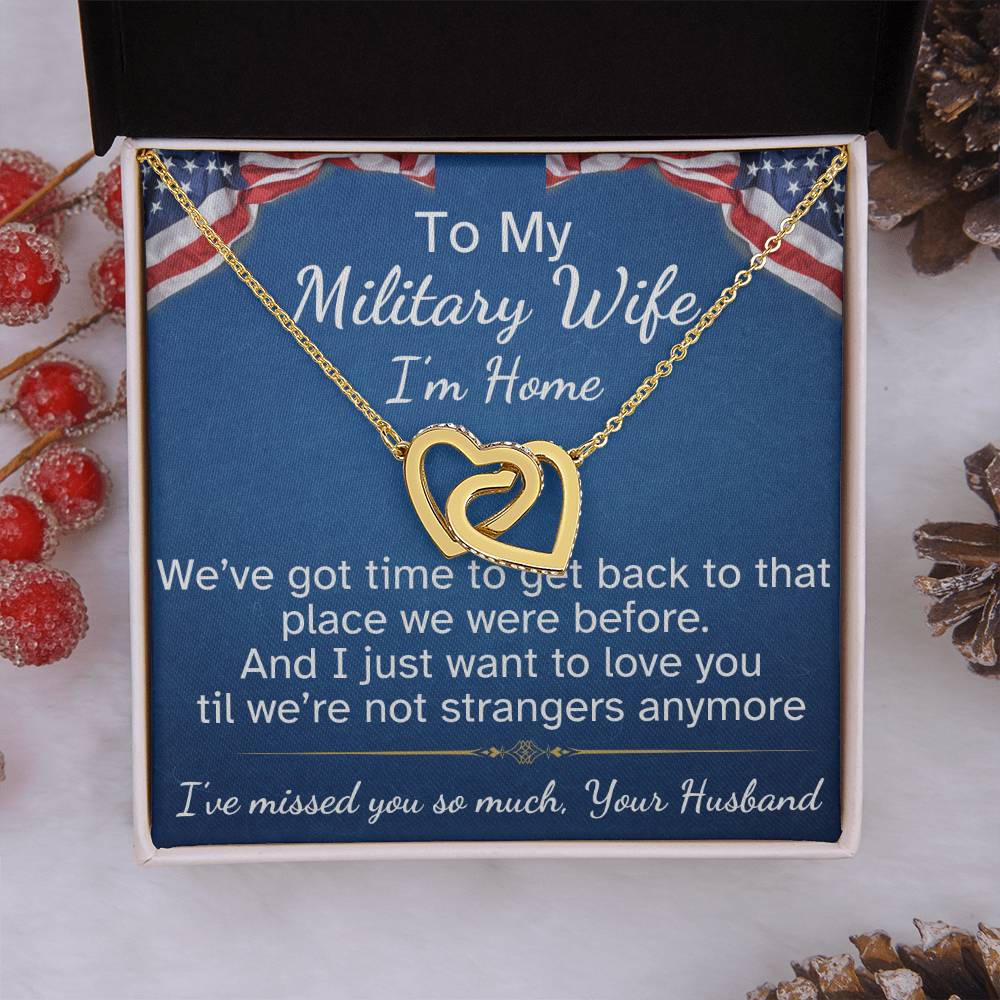 To My Military Wife Interlocking Hearts Necklace