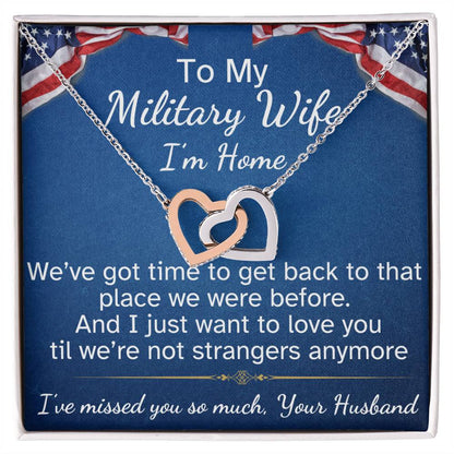 To My Military Wife Interlocking Hearts Necklace