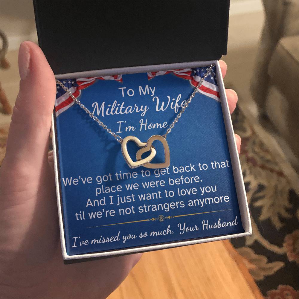 To My Military Wife Interlocking Hearts Necklace