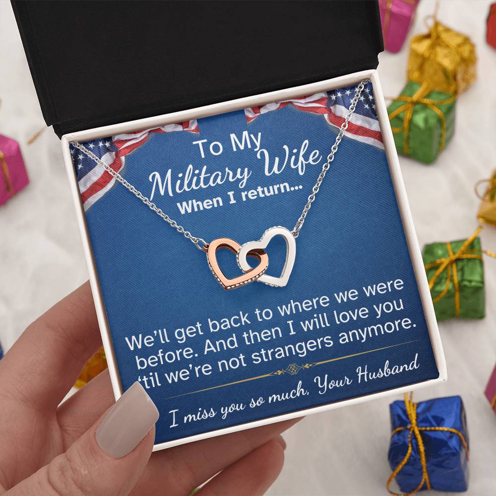 To My Military Wife Interlocking Hearts necklace-while you are away...