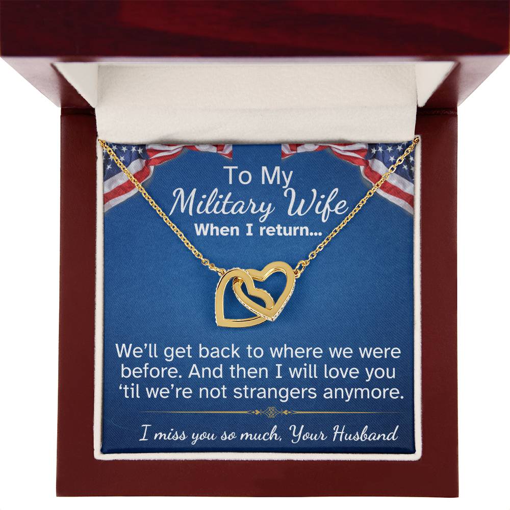 To My Military Wife Interlocking Hearts necklace-while you are away...