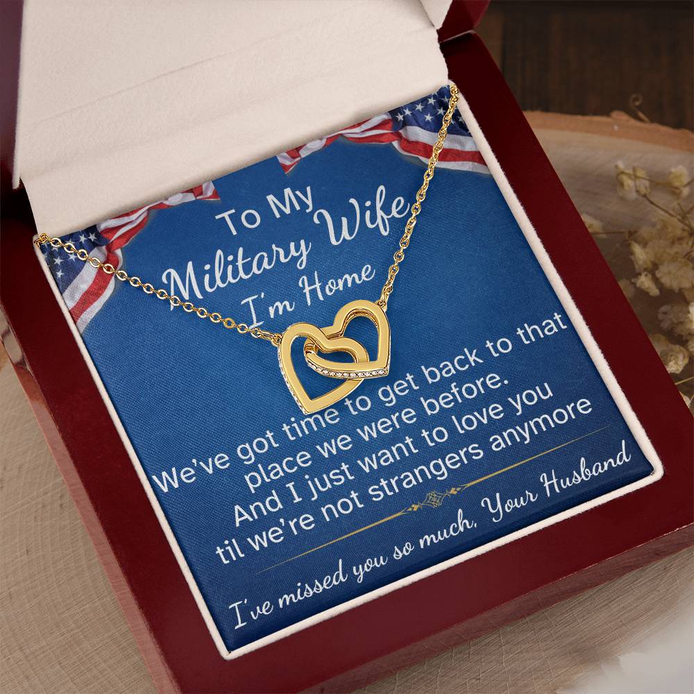 To My Military Wife Interlocking Hearts Necklace