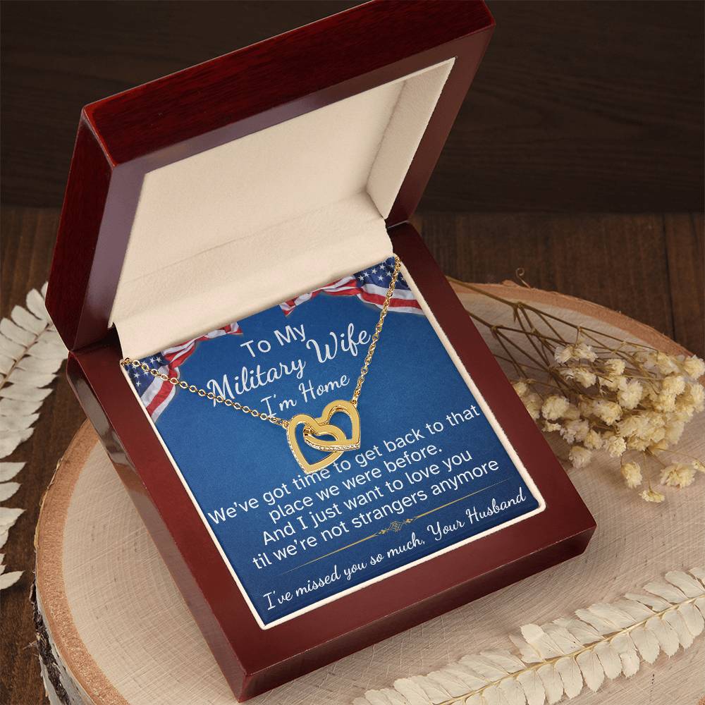 To My Military Wife Interlocking Hearts Necklace