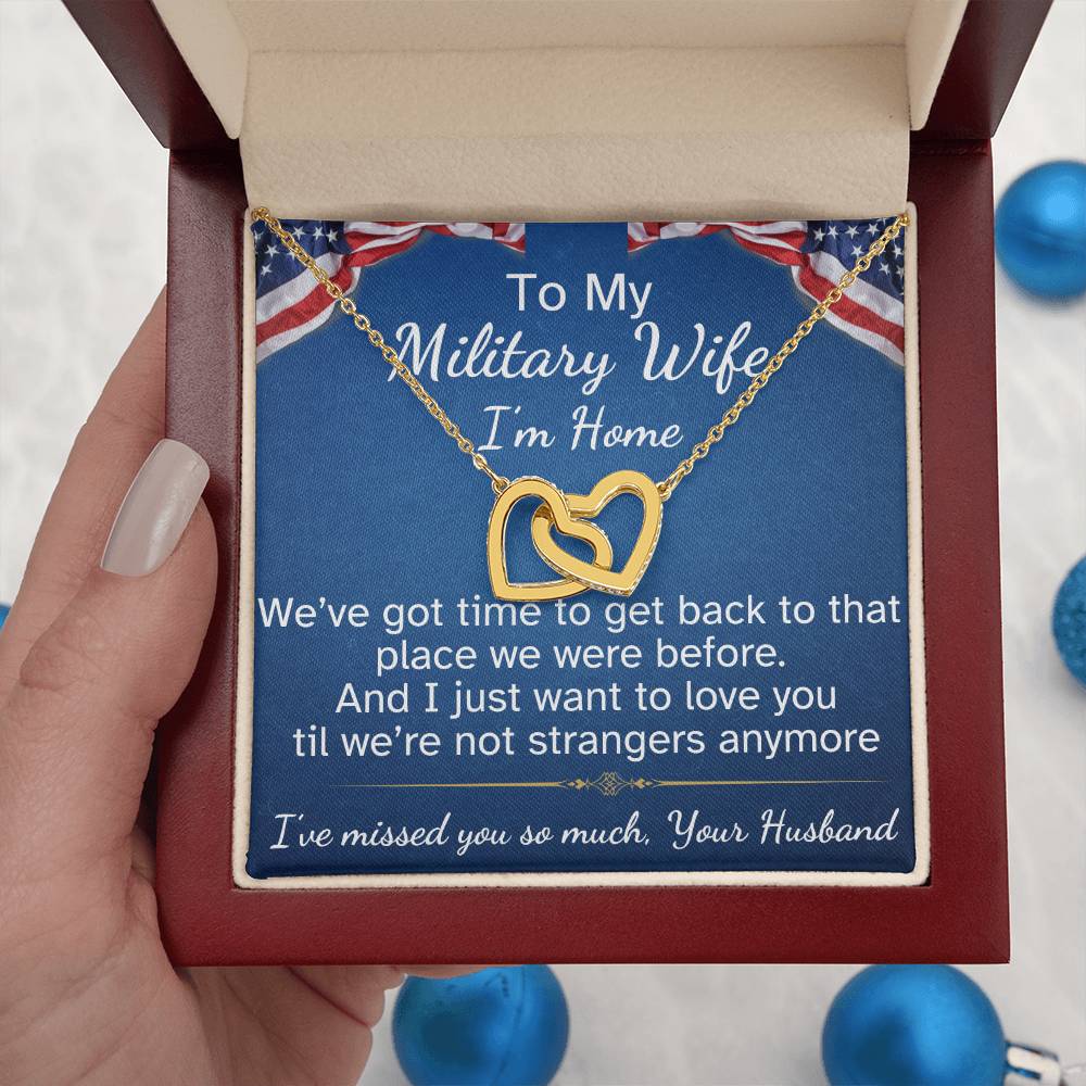 To My Military Wife Interlocking Hearts Necklace