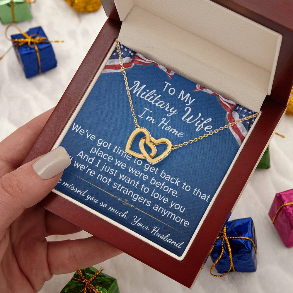 To My Military Wife Interlocking Hearts Necklace