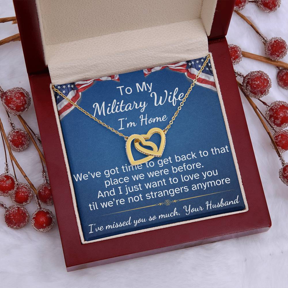 To My Military Wife Interlocking Hearts Necklace