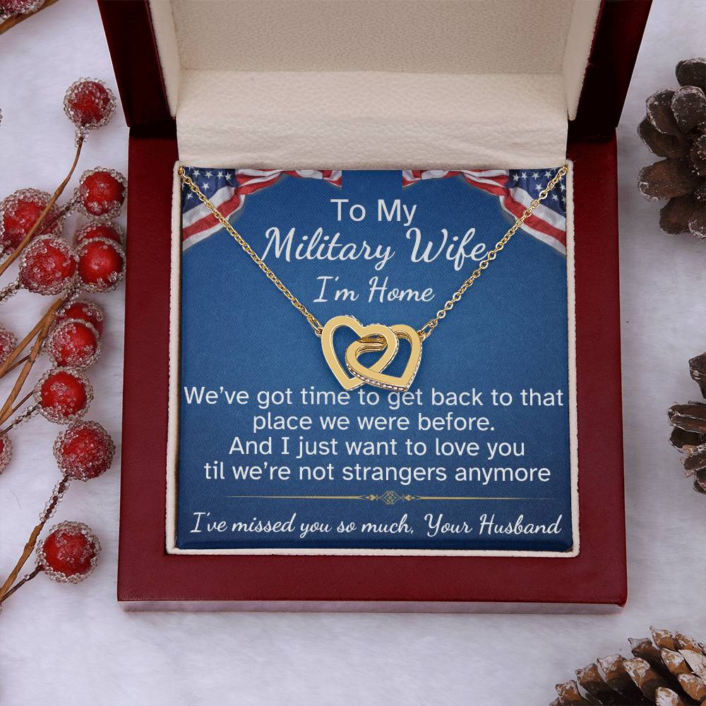 To My Military Wife Interlocking Hearts Necklace