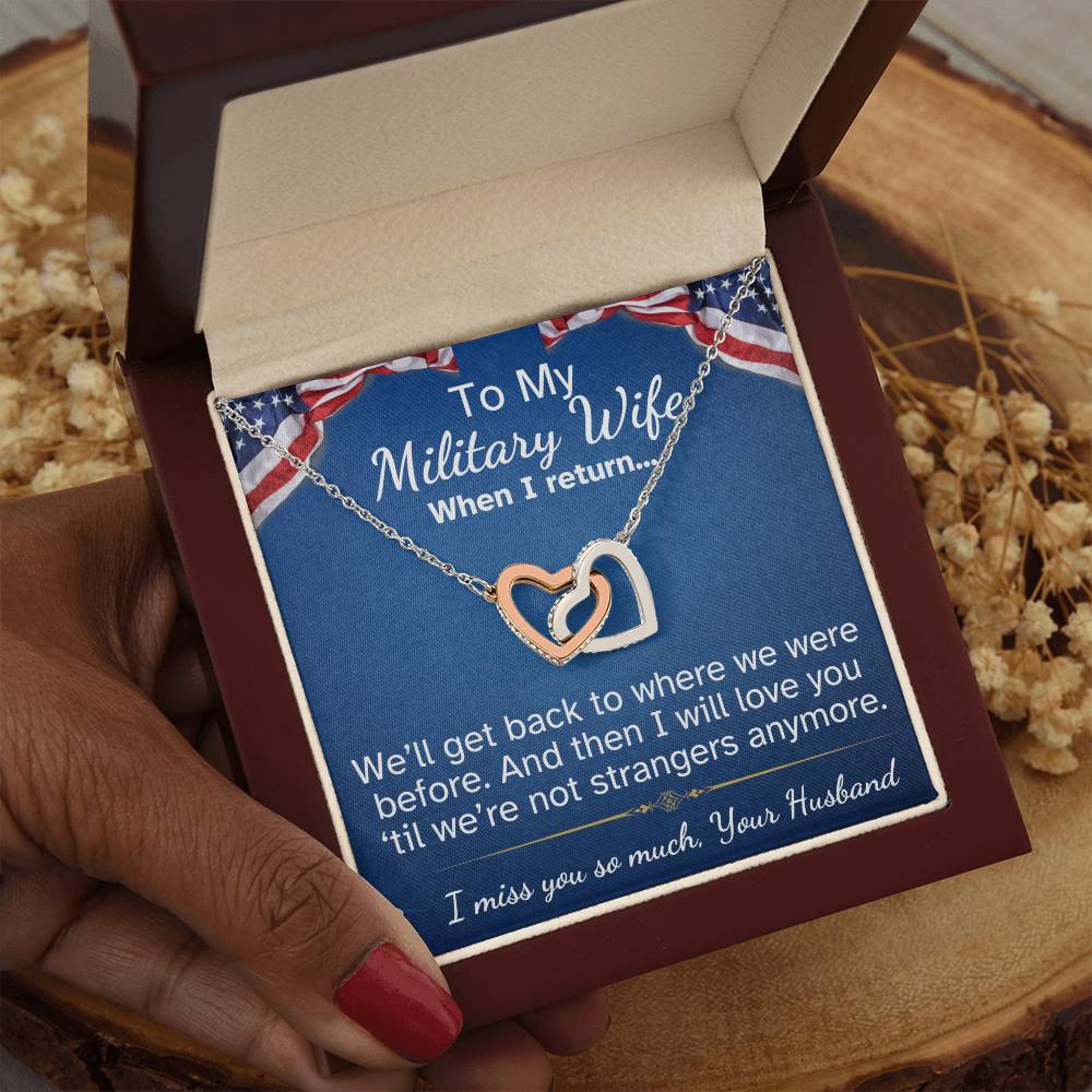 To My Military Wife Interlocking Hearts necklace-while you are away...