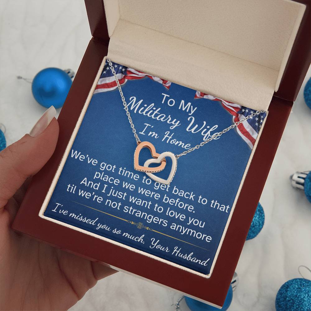 To My Military Wife Interlocking Hearts Necklace