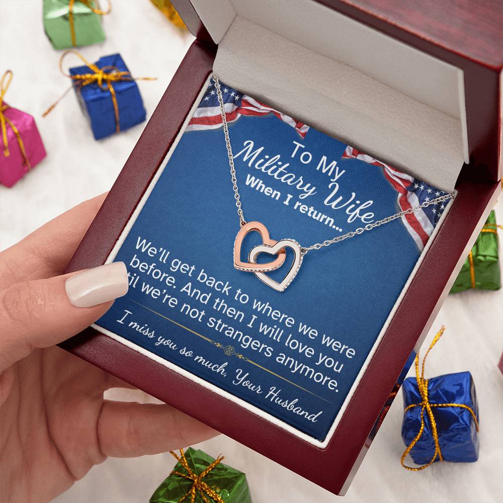 To My Military Wife Interlocking Hearts necklace-while you are away...