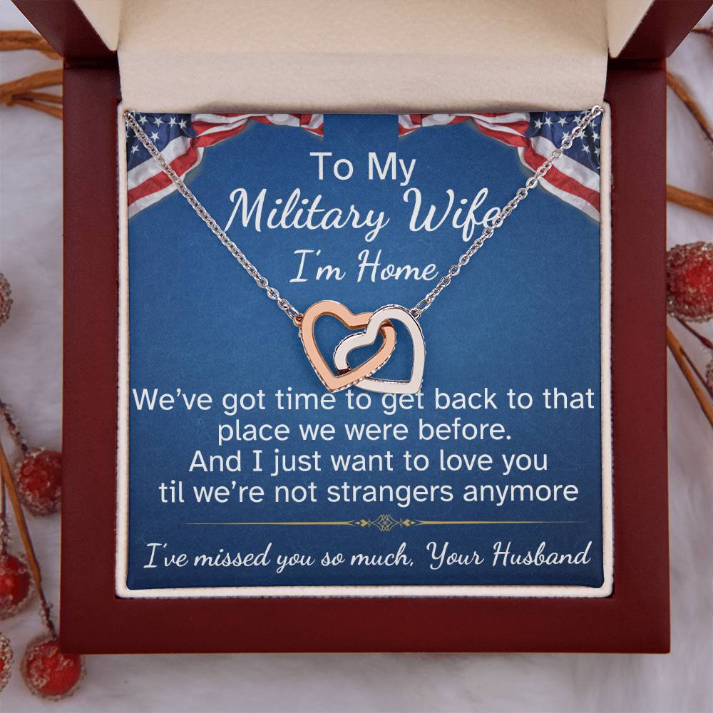 To My Military Wife Interlocking Hearts Necklace