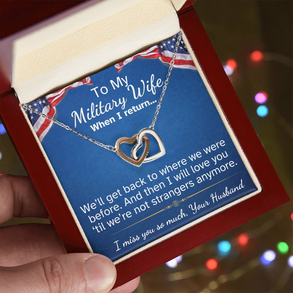 To My Military Wife Interlocking Hearts necklace-while you are away...