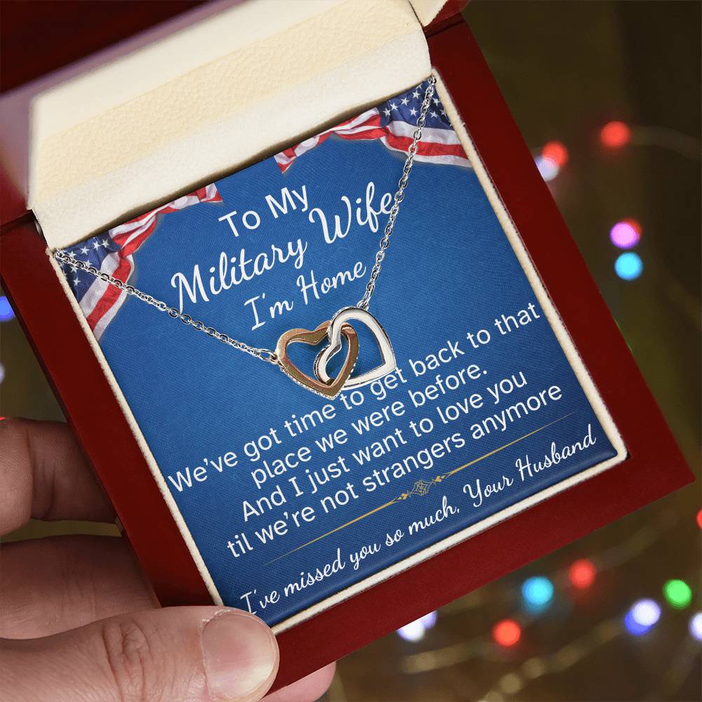 To My Military Wife Interlocking Hearts Necklace