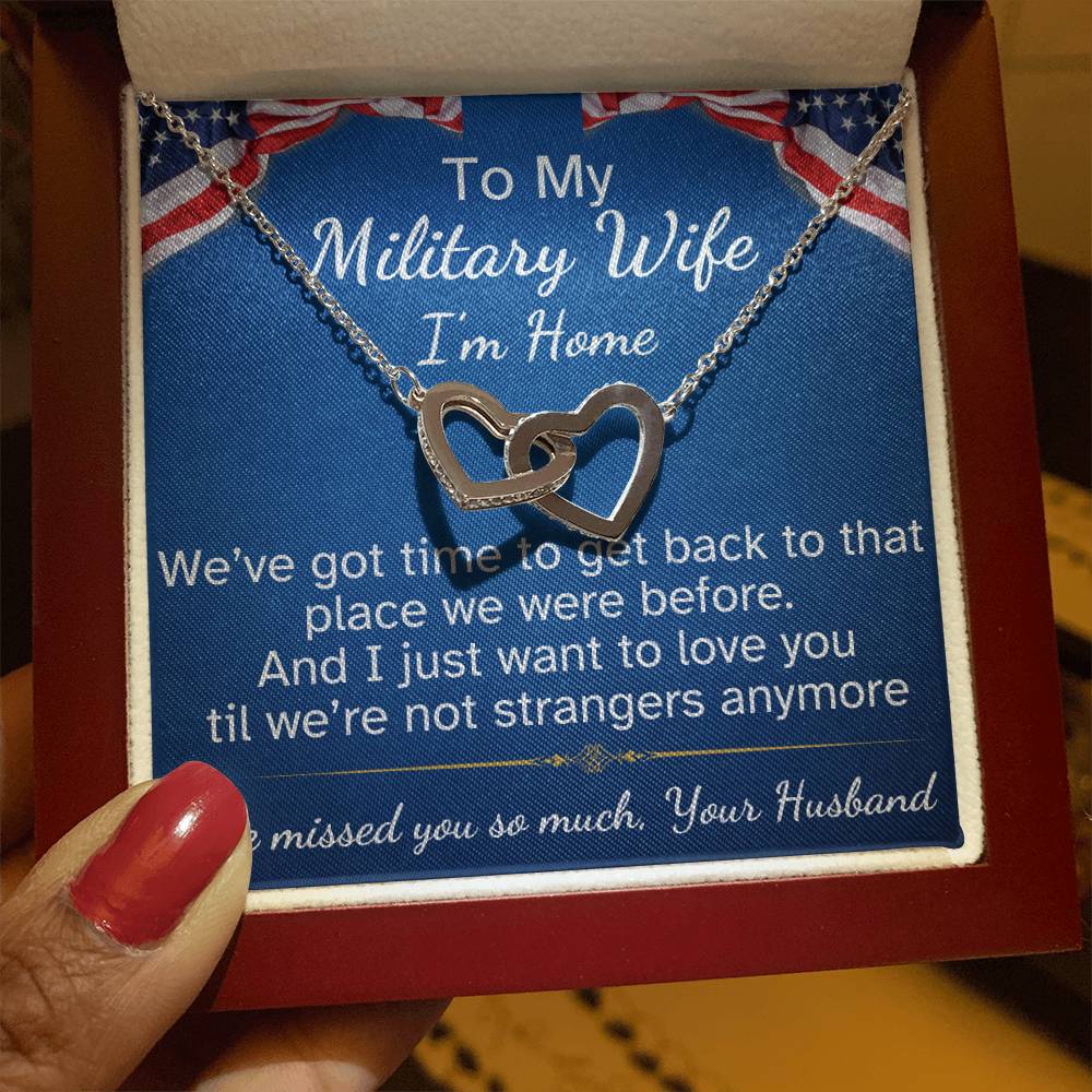 To My Military Wife Interlocking Hearts Necklace