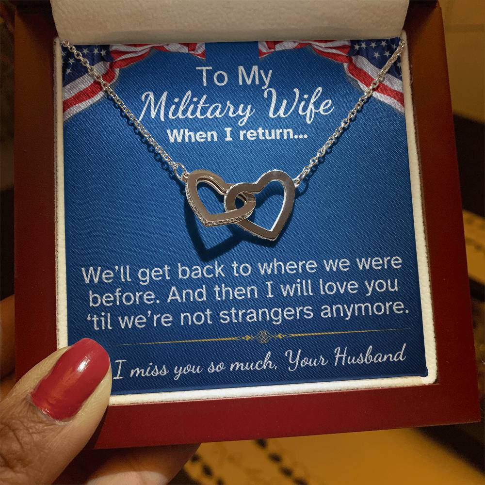 To My Military Wife Interlocking Hearts necklace-while you are away...