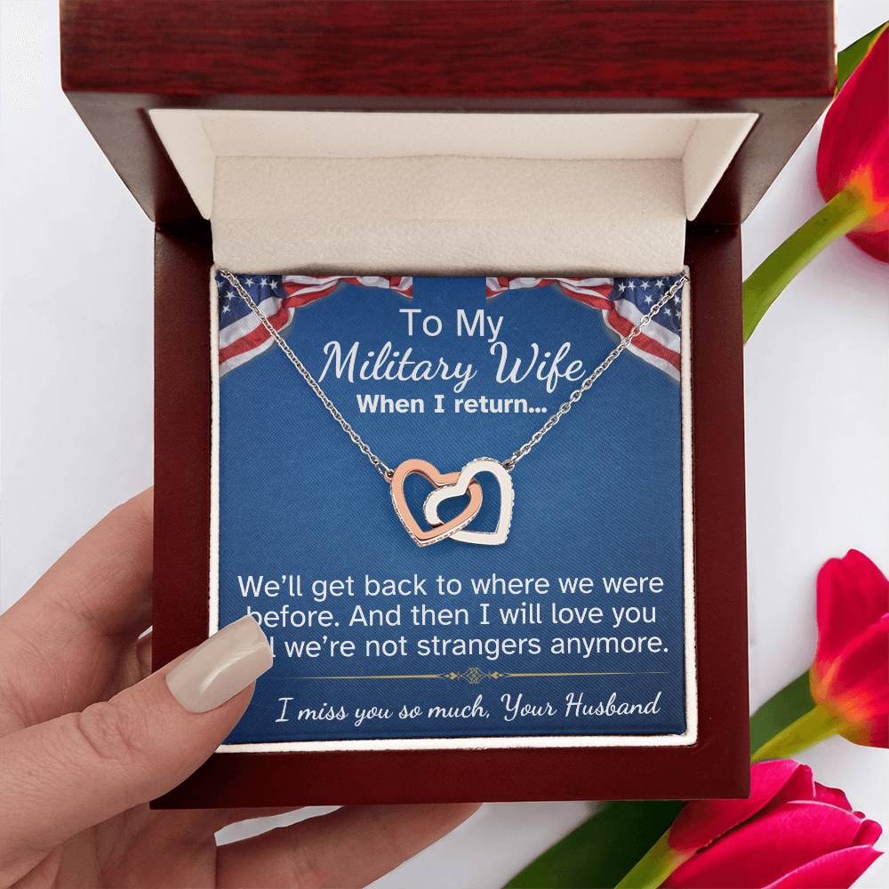 To My Military Wife Interlocking Hearts necklace-while you are away...