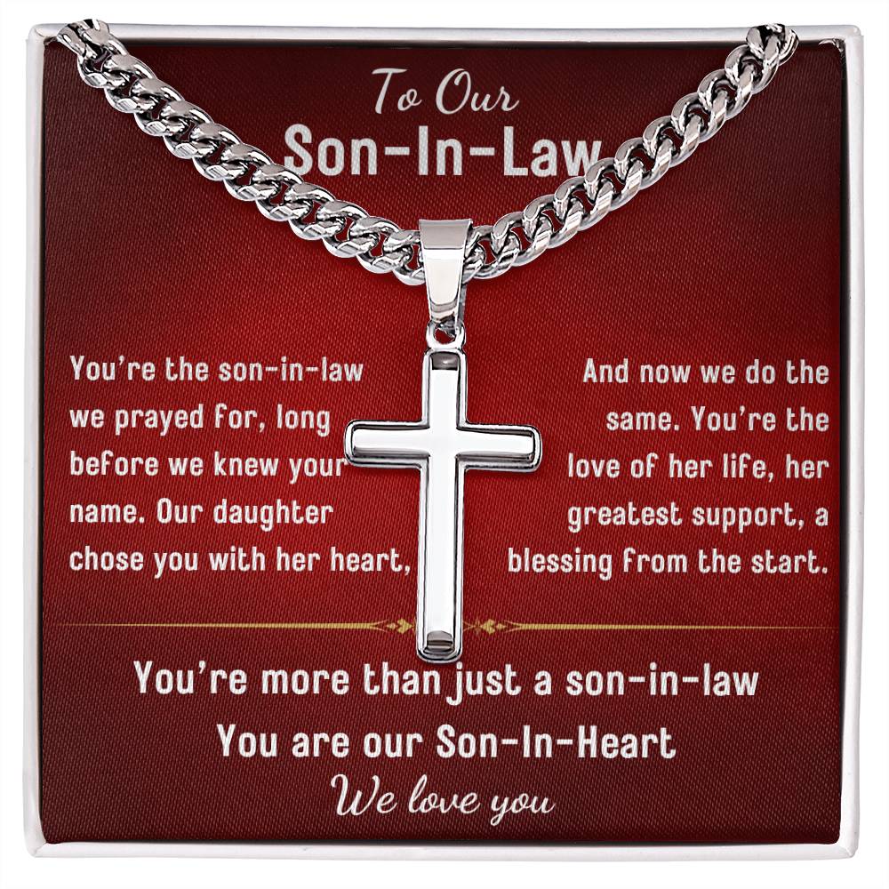 Artisan Cross on Cuban Link Chain for your Son-In-Law