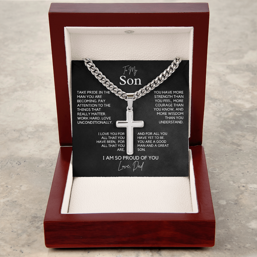 Cuban Chain with Artisan Cross Necklace – A Gift of Strength and Love for Your Son