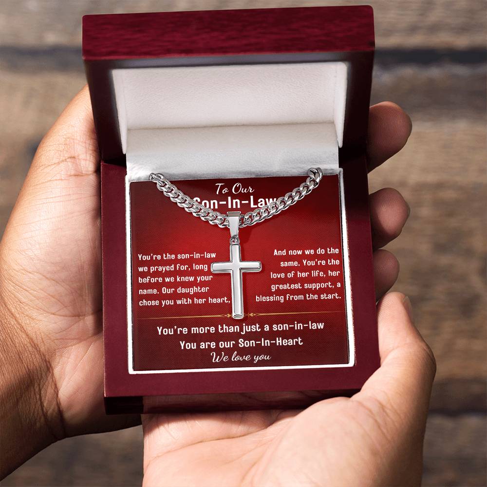 Artisan Cross on Cuban Link Chain for your Son-In-Law