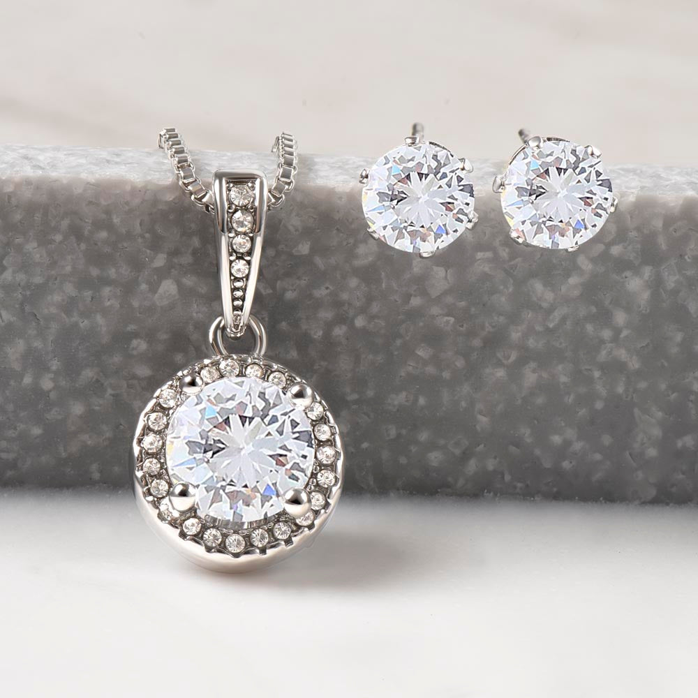 Eternal Hope halo necklace with FREE earrings-tell her you will love her for all time.