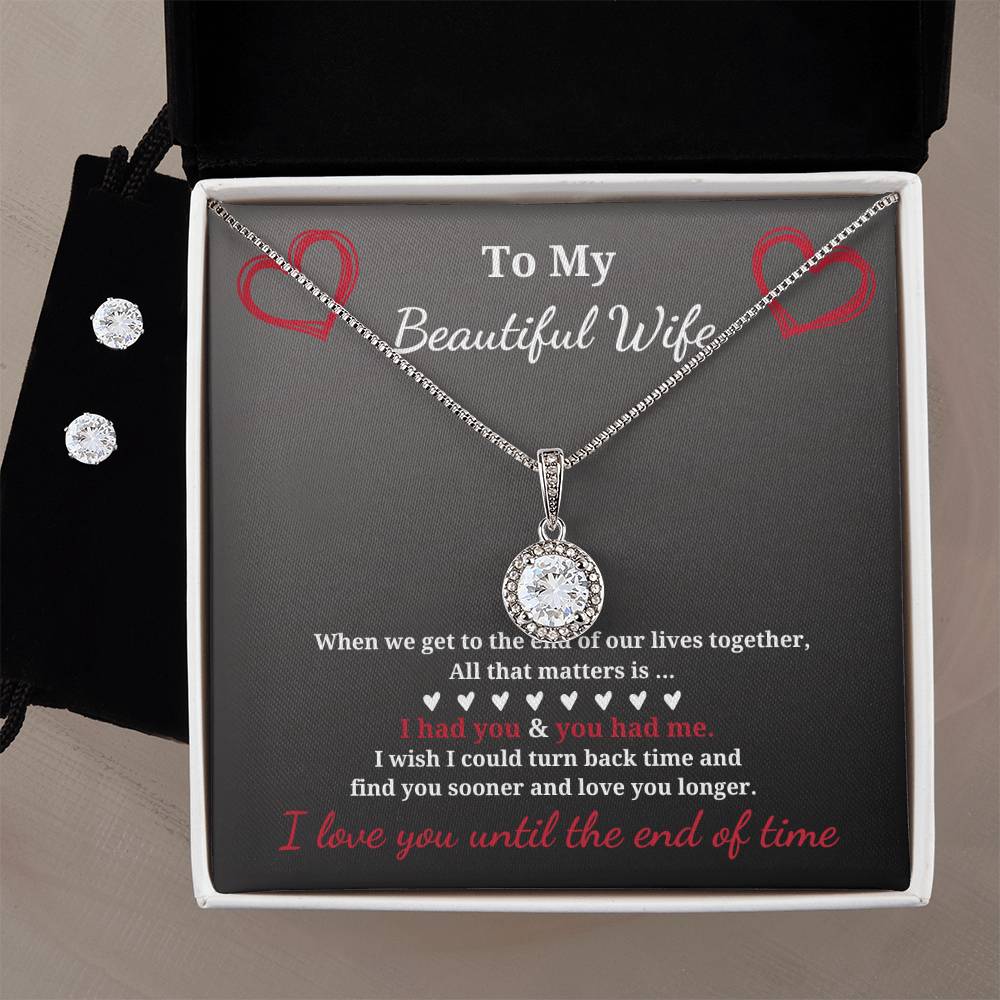 Eternal Hope halo necklace with FREE earrings-tell her you will love her for all time.