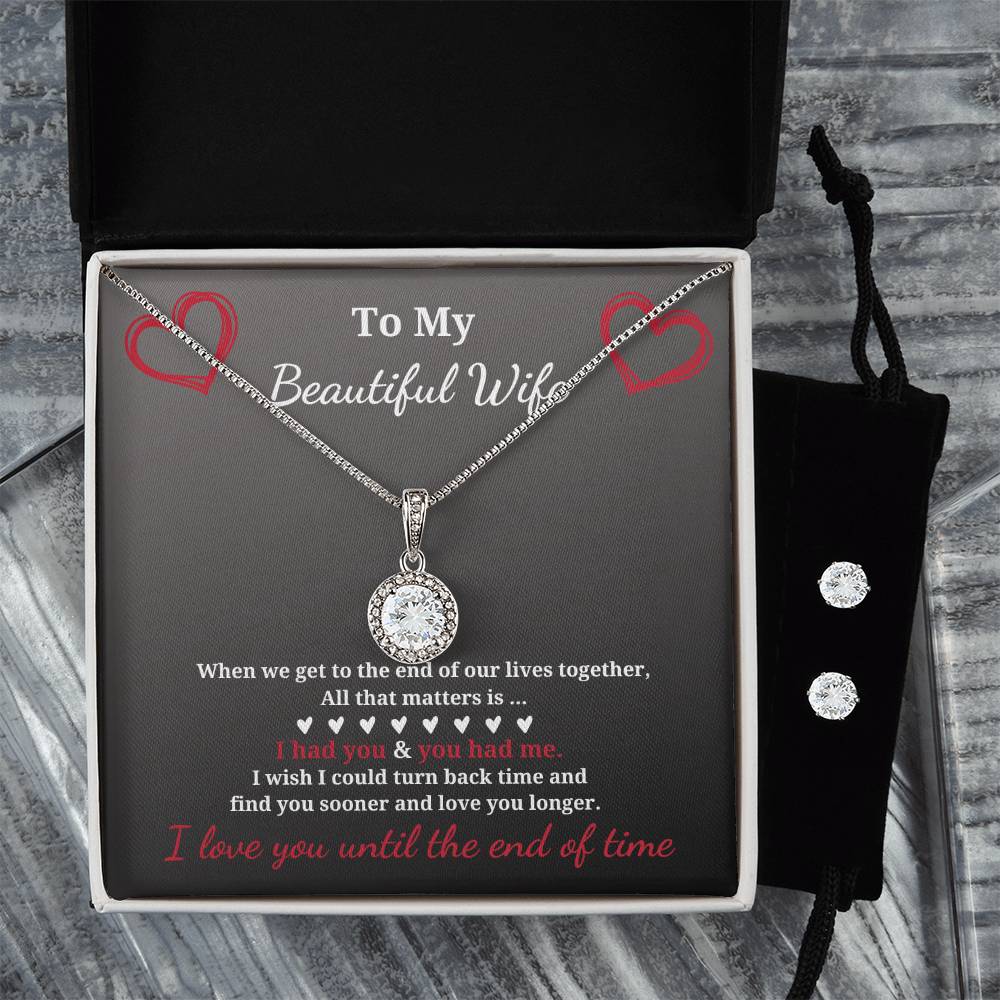 Eternal Hope halo necklace with FREE earrings-tell her you will love her for all time.