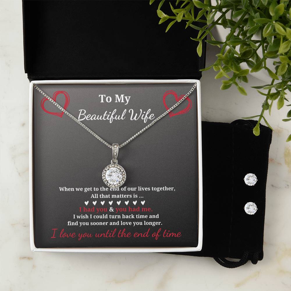 Eternal Hope halo necklace with FREE earrings-tell her you will love her for all time.